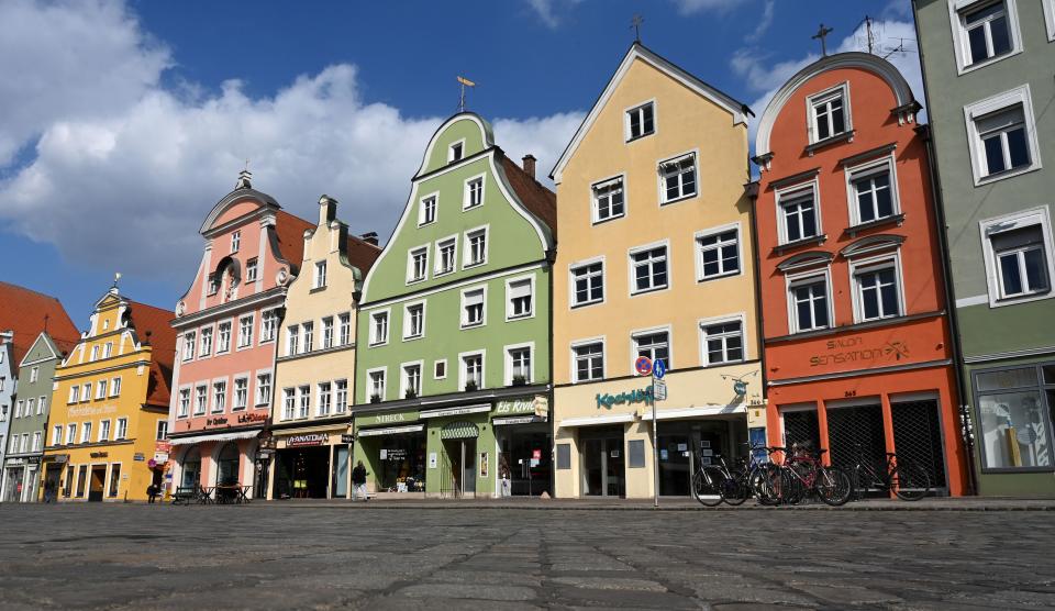 The stores in the old town of Landshut, southern Germany,  are closed on April 3, 2020. The public life in Bavaria has been limited due to the coronavirus COVID-19. Germany's largest state instituted a lockdown to prevent coronavirus infections. (Photo by Christof STACHE / AFP) (Photo by CHRISTOF STACHE/AFP via Getty Images)