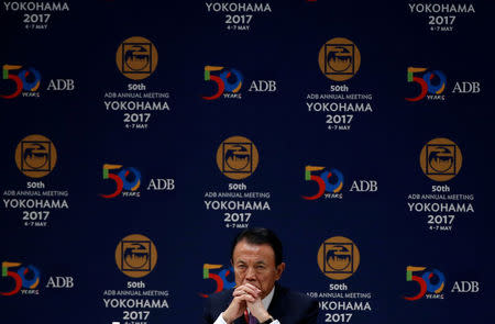 Japanese Deputy Prime Minister and Finance Minister Taro Aso attends opening session of the ADB annual meeting in Yokohama, south of Tokyo, Japan May 6, 2017. REUTERS/Issei Kato