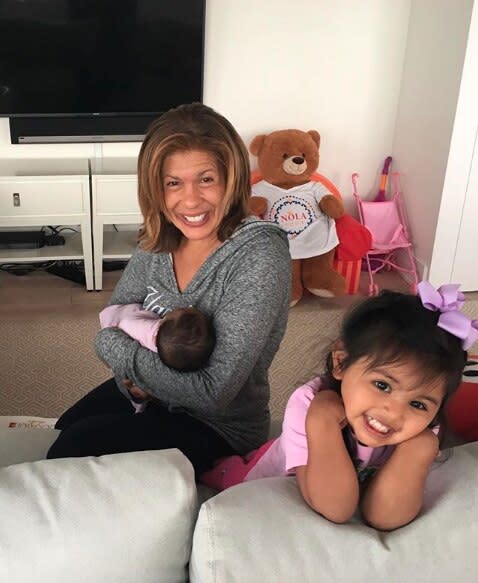 "Today" show co-anchor Hoda Kotb, 54, is a new mom again! Kotb shared the news of adobting baby #2, Hope Catherine. Hoda is pictured with Hope and her other daughter, Haley Joy, 2.