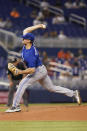 Toronto Blue Jays starting pitcher Ross Stripling throws during the first inning of a baseball game against the Miami Marlins, Tuesday, June 22, 2021, in Miami. (AP Photo/Marta Lavandier)