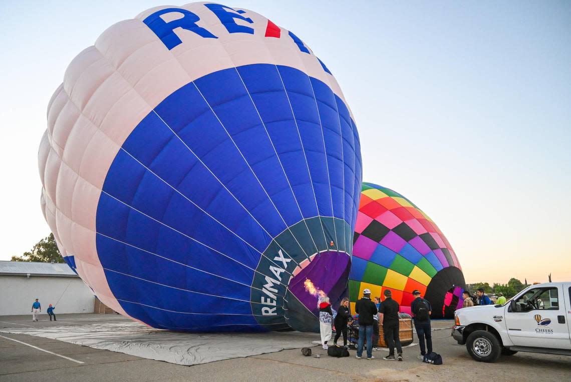Hot air balloons are inflated at the Clovis Rodeo Grounds during a media event on Friday, Sept. 23, 2022 promoting this weekend’s 47th annual ClovisFest and hot air balloon fun fly.