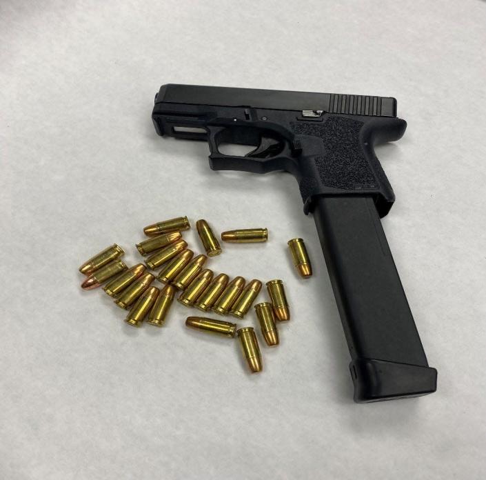 Oxnard police said they confiscated this loaded 9-millimeter Glock-style Polymer gun during a traffic stop Friday afternoon. The gun is considered a ghost gun because it lacks a serial number.
