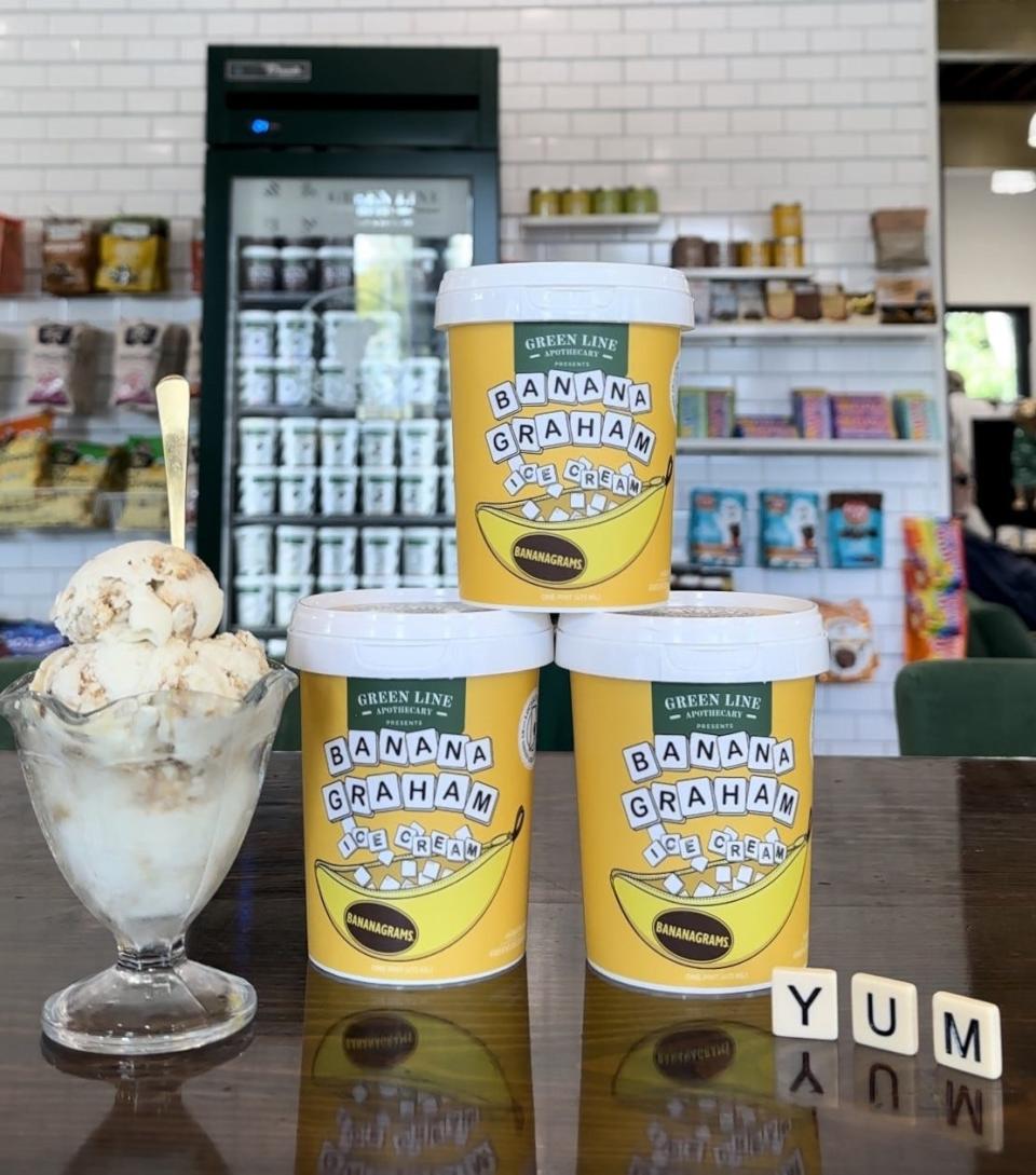 Bananagrams and Green Line Apothecary, in Providence and Wakefield, have collaborated on “Banana Graham” ice cream.
