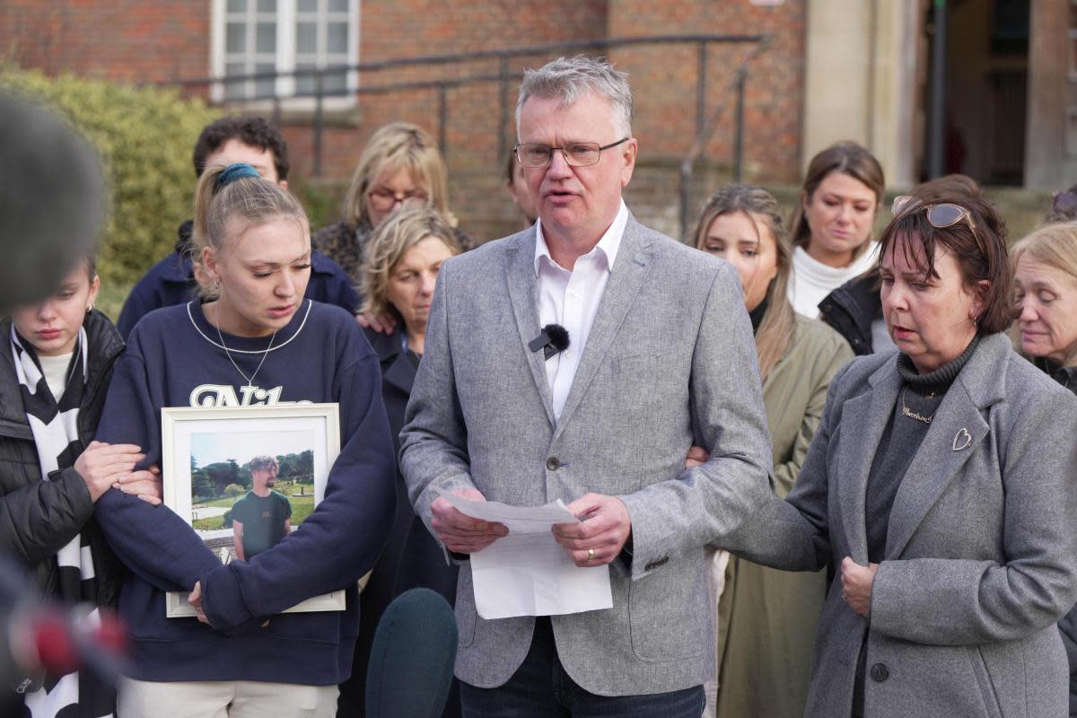 Harrison Tomkin's family outside Chichester Court after Kaydon Prior and Jason Curtis were found guilty <i>(Image: Sussex News and Pictures)</i>