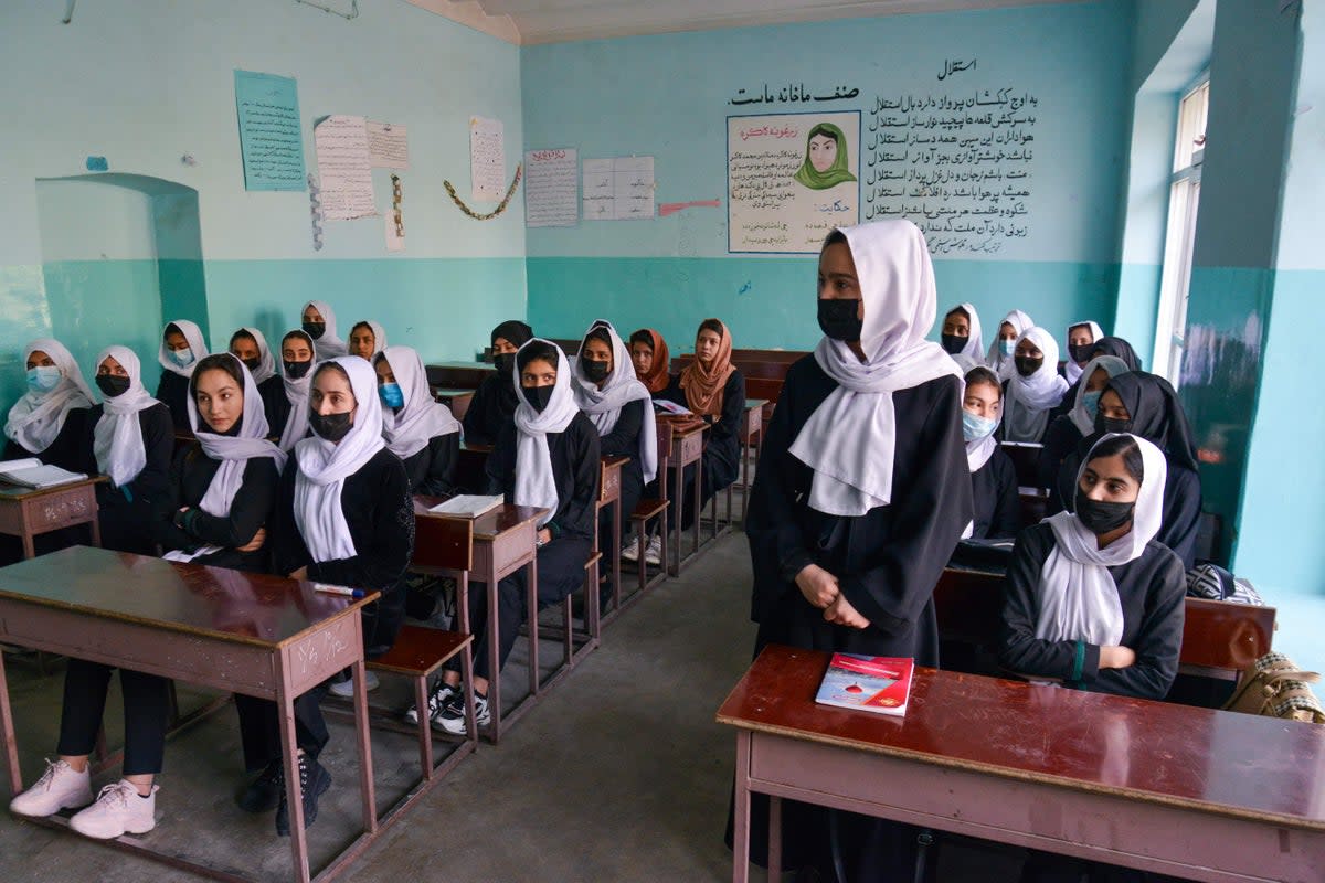 File: Girls attending a school in Kabul on March 23, 2022 (AFP via Getty Images)