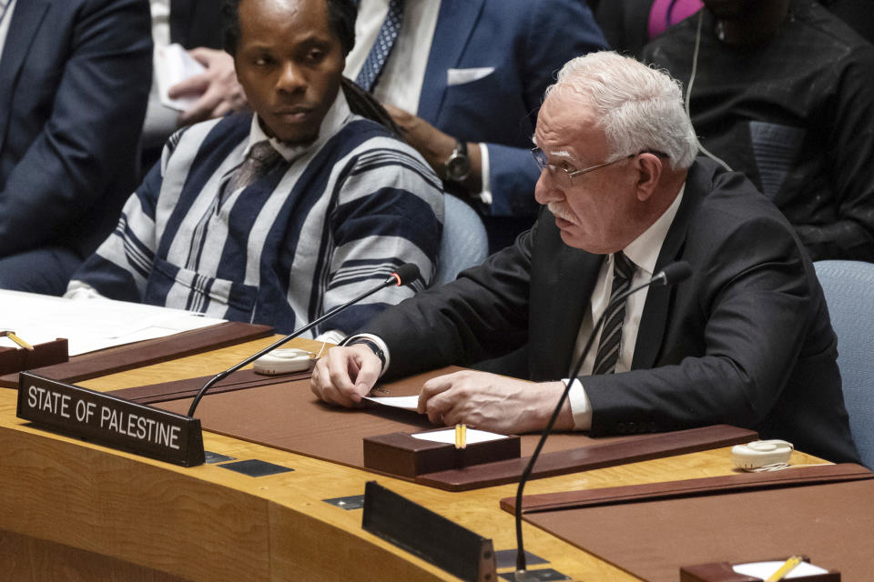Palestinian Minister of Foreign Affairs Riyad al-Maliki speaks during a Security Council meeting at United Nations headquarters, Tuesday, Jan. 23, 2024. (AP Photo/Yuki Iwamura)