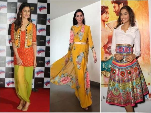 Navratri fashion ideas from Bollywood divas- Alia Bhatt, Karisma Kapoor, Sonam Kapoor (L to R) (Image source: Instagram)