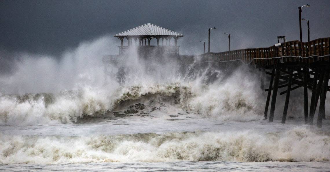 Waves slam the Oceana Pier & Pier House Restaurant in Atlantic Beach Thursday, Sept. 13, 2018 as Hurricane Florence approaches the Carolinas. Travis Long/tlong@newsobserver.com@newsobser
