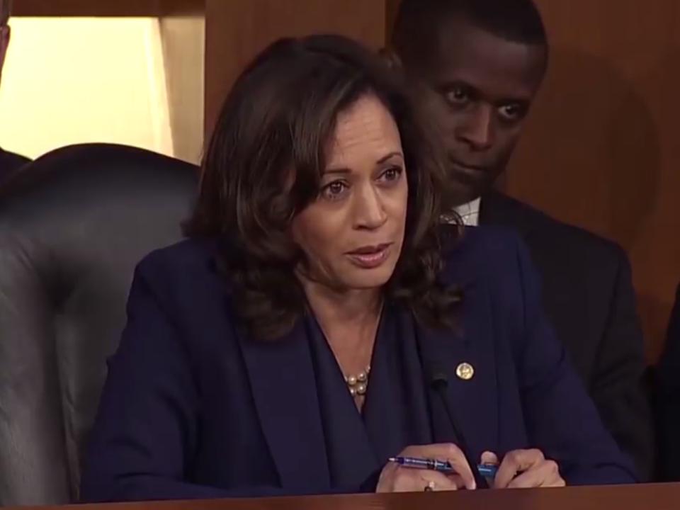 Kamala Harris grilling Brett Kavanaugh during a Senate Judiciary Committee confirmation hearing in 2018: (CSpan)