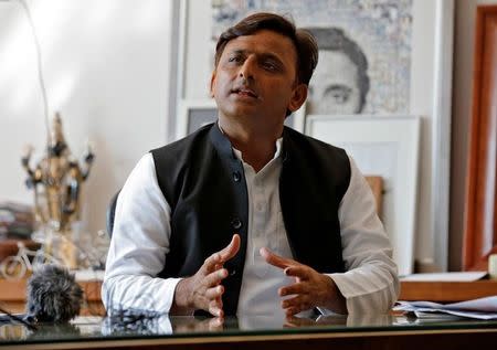 Akhilesh Yadav, Chief Minister of Uttar Pradesh and Samajwadi Party (SP) President, speaks during an interview with Reuters in Lucknow, India, February 22, 2017. Picture taken February 22, 2017. REUTERS/Pawan Kumar