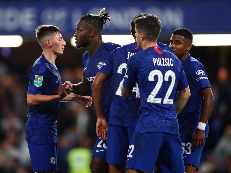 Billy Gilmour (left) made his full Chelsea debut in their comfortable win over Grimsby: Getty