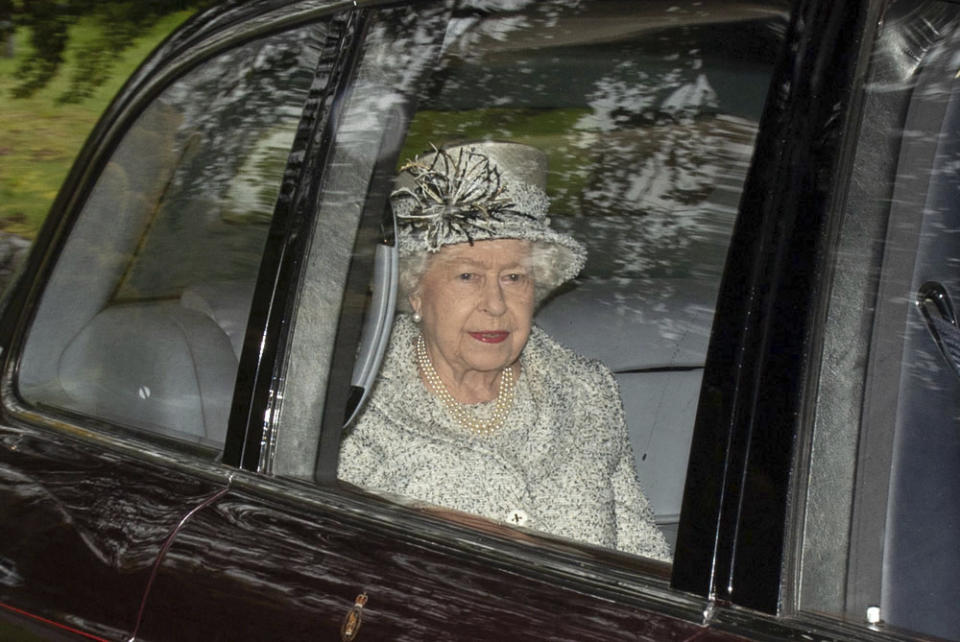 Photo by: zz/KGC-492/STAR MAX/IPx 2019 10/6/19 Her Majesty Queen Elizabeth II and Lady Sarah Chatto attend Sunday Church Service at Crathie Kirk accompanied by The Royal Regiment Of Scotland. (Balmoral, Ballater, Scotland)