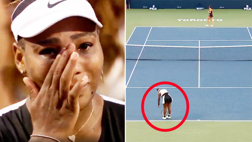 Serena Williams, pictured here in tears after her final match at the Canadian Open.