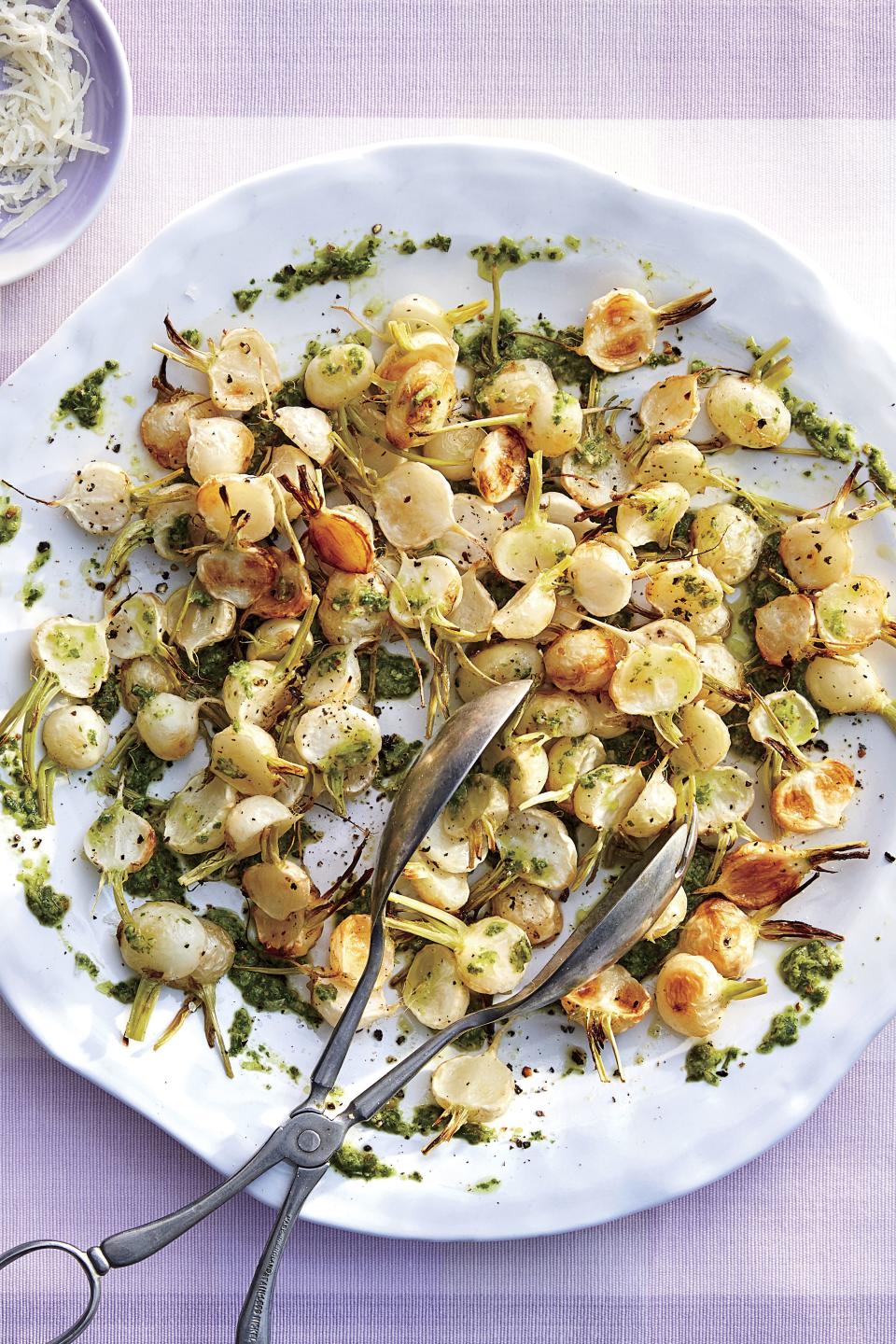 Roasted Baby Turnips with Turnip Green Pesto