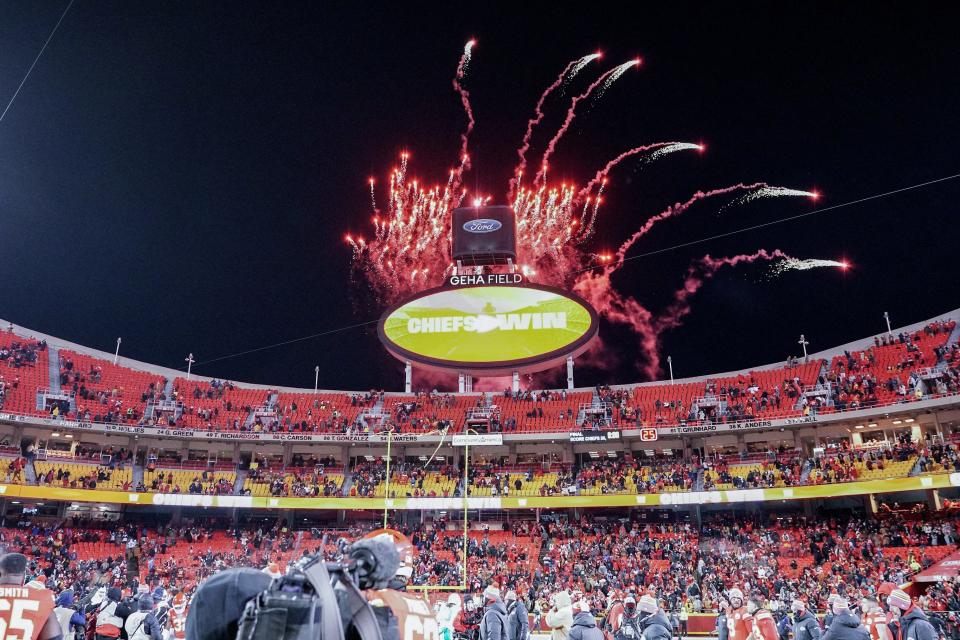 Fireworks erupted over Arrowhead Stadium on Jan. 13 after the Kansas City Chiefs defeated the Miami Dolphins in the AFC wild card game. Kansas lawmakers are considering making an offer to the Chiefs to move to Kansas.