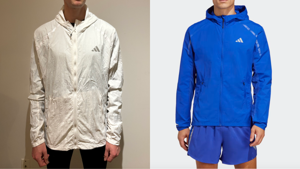 Adidas Marathon Warm-up Jacket in white and blue