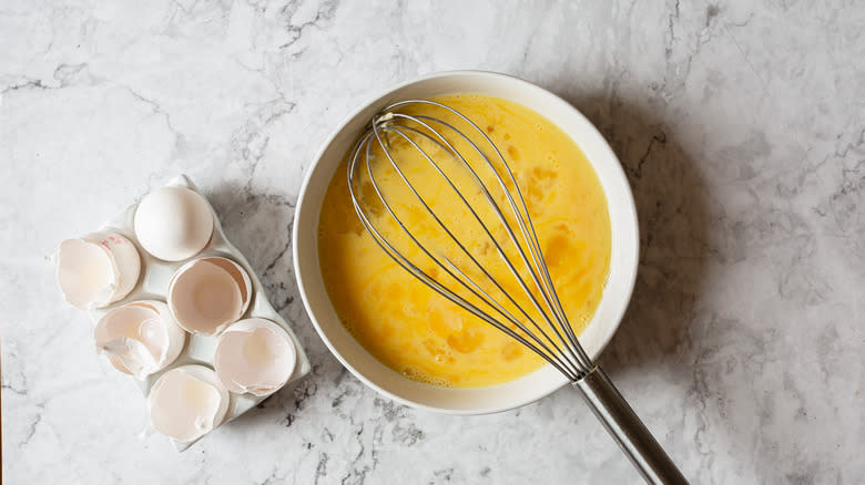 whisked eggs in bowl