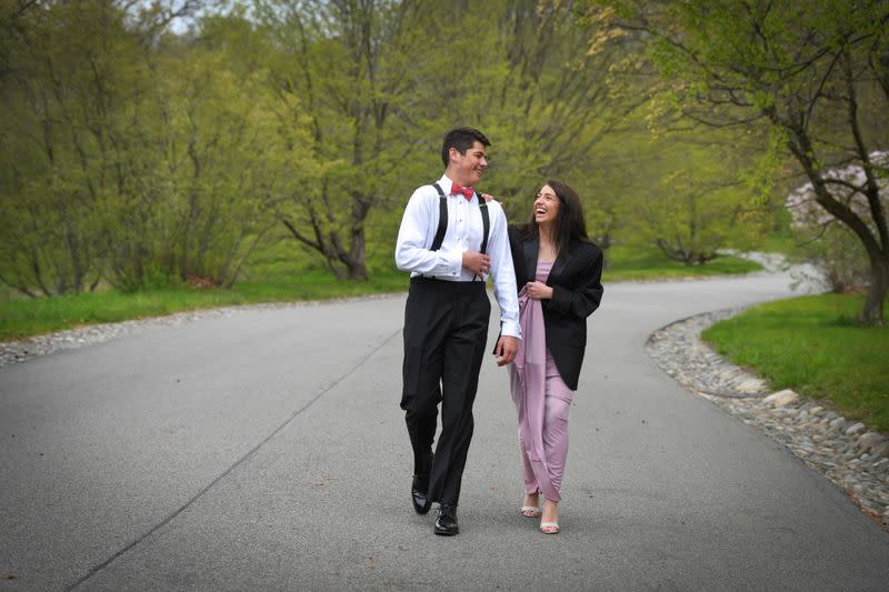 Boston area teens dress up for their prom photos, without the prom to go to amid the coronavirus disease (COVID-19) outbreak in Massachusetts