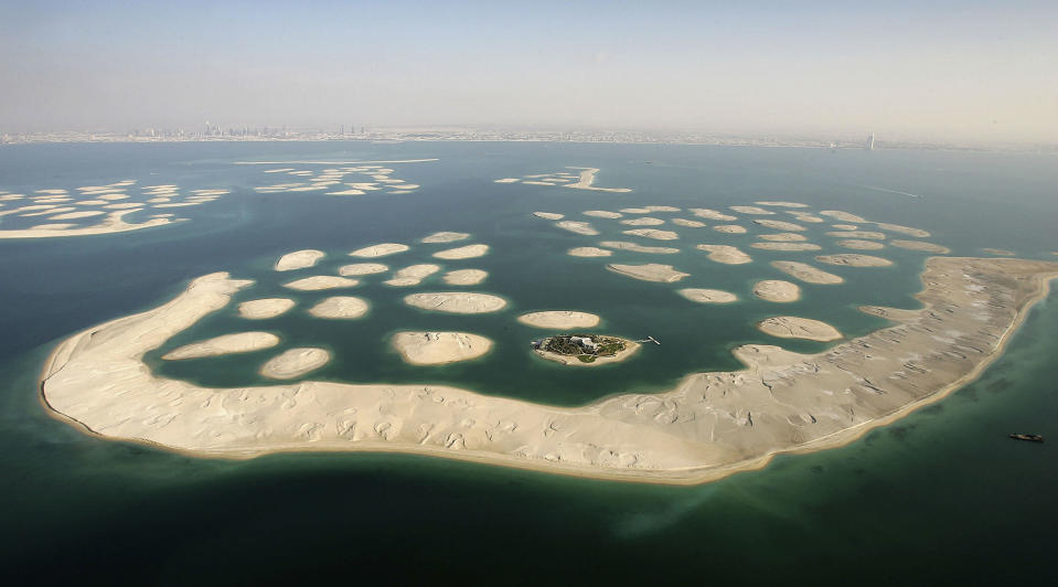 A closer view of The World is seen from the air. The World consists of over 300 man made islands strategically positioned to form the shape of the world map. (Photo by Chris Jackson/Getty Images)