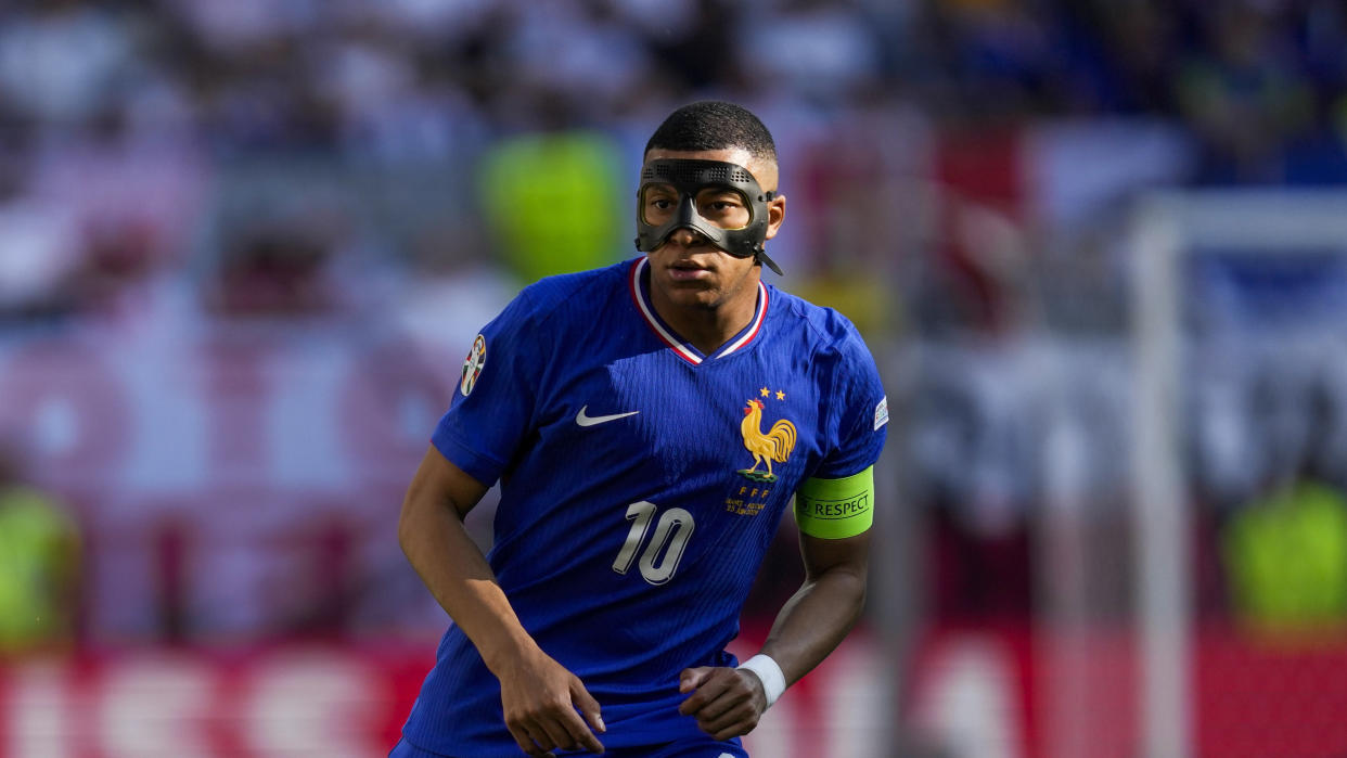 Kylian Mbappe of France during a Group D match between the France and Poland at the Euro 2024 soccer tournament in Dortmund, Germany, Tuesday, June 25, 2024. (AP Photo/Darko Vojinovic)