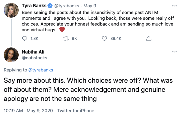 Woman responds to Tyra Banks' ANTM tweet