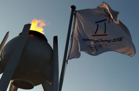 FILE PHOTO: Pyeongchang 2018 Winter Olympics - Closing Ceremony - Pyeongchang Olympic Stadium - Pyeongchang, South Korea - February 25, 2018. General view of the Olympic cauldron before the closing ceremony. REUTERS/Jorge Silva /File Photo