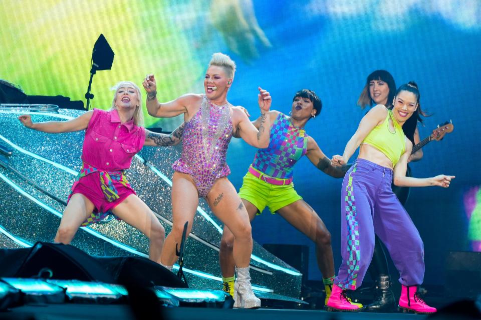 Pink hosted close to 20 performers on stage throughout the night at Great American Ball Park.