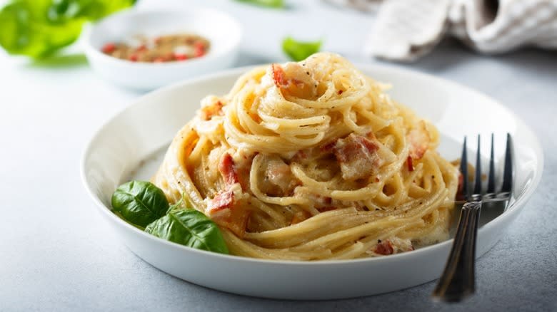 Bowl of carbonara pasta