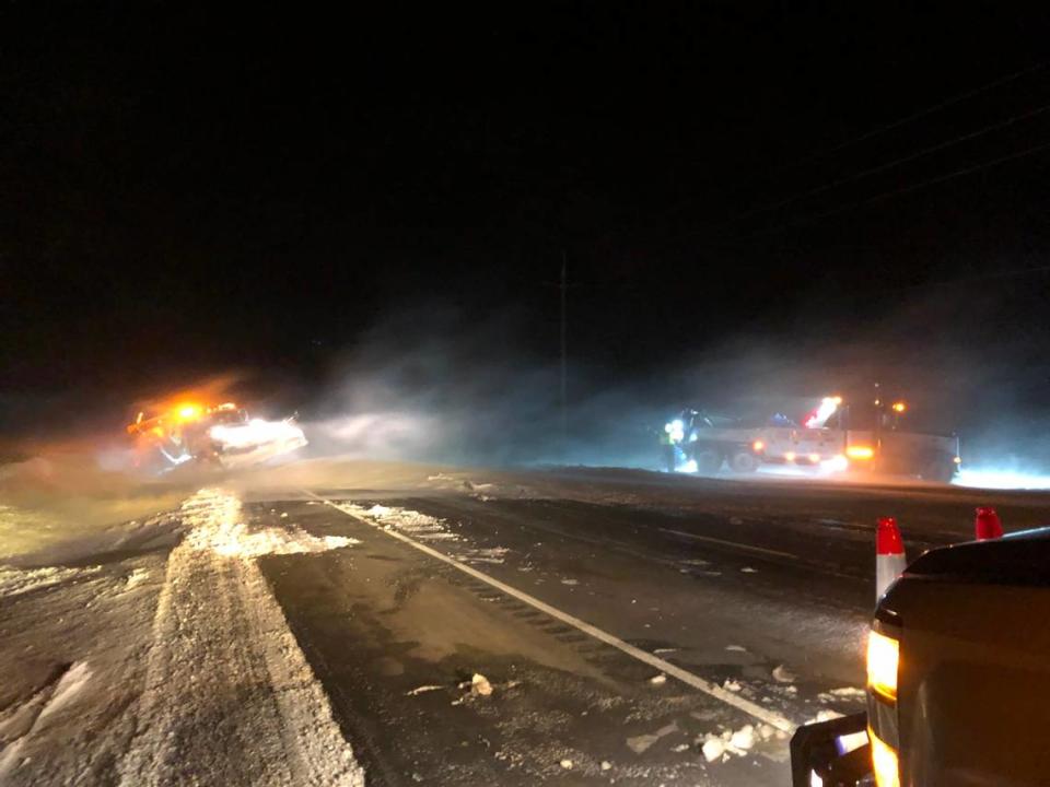 A snowplow got stuck in the snow Sunday night on Highway 11 in Oregon between Walla Walla and Pendleton.