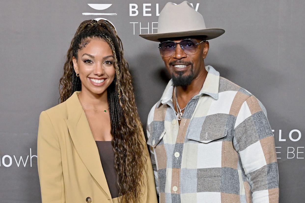 Corinne Foxx and Jamie Foxx attend the Los Angeles Screening of "Below The Belt" at Directors Guild Of America on October 01, 2022 in Los Angeles, California.