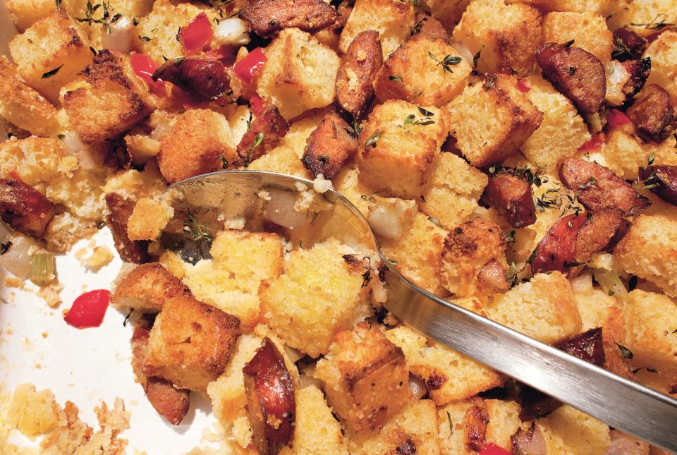 Cornbread Stuffing with Andouille, Fennel, and Bell Peppers