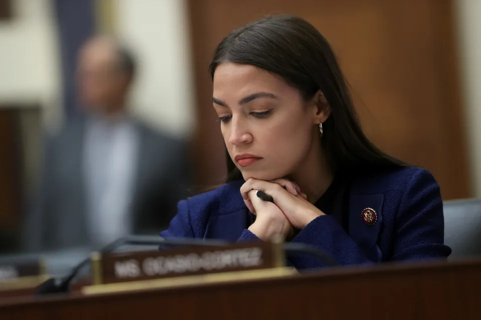 U.S. Representative Alexandria Ocasio-Cortez (D-NY) listens to testimony during a House Financial Services Committee hearing on student debt and student loan servicers, on Capitol Hill in Washington, U.S. September 10, 2019.  REUTERS/Jonathan Ernst