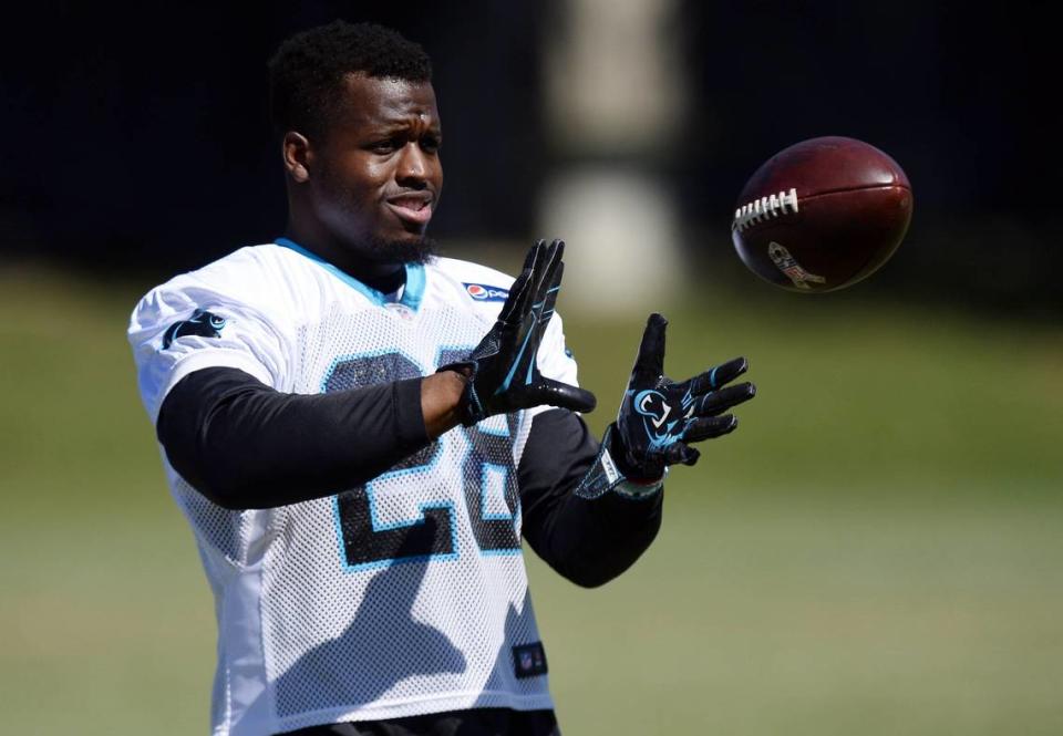 Jonathan Stewart, photographed in Charlotte in September 2017 during his final season as a running back for the Carolina Panthers.