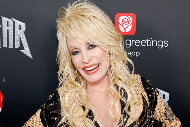 <p>Jason Kempin/Getty</p> Dolly Parton attends Dolly Parton's Rockstar VIP Album Release Party with American Greetings on November 16, 2023