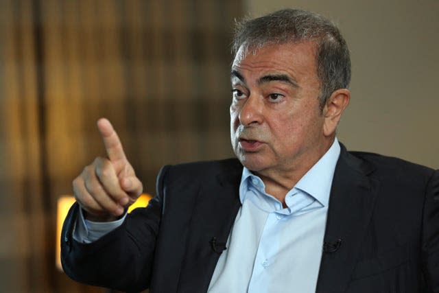 Former Nissan executive Carlos Ghosn speaks during an interview with the Associated Press in Dbayeh, north of Beirut, Lebanon