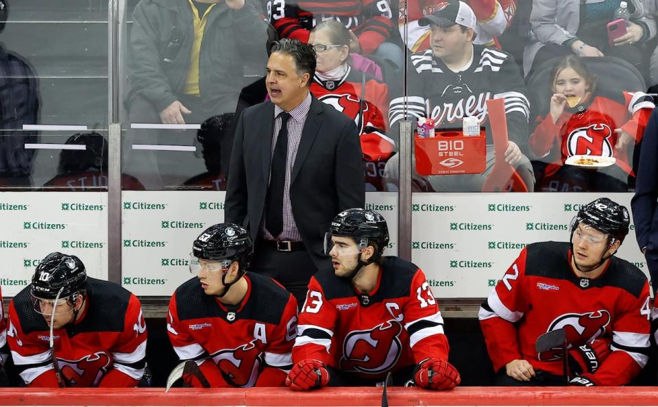 New Jersey Devils interim head coach Travis Green during the third period of a game against the Florida Panthers on March 5, 2024.