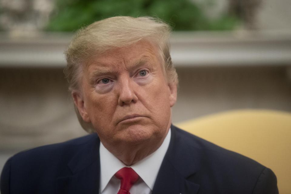 President Donald Trump listens to a question during a meeting with Greek Prime Minister Kyriakos Mitsotakis in the Oval Office of the White House, Tuesday, Jan. 7, 2020, in Washington. (AP Photo/Alex Brandon)