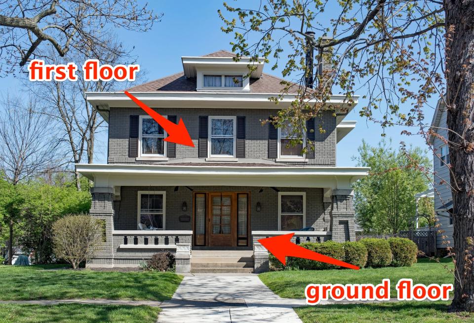 A house with labels reading "ground floor" and "first floor."