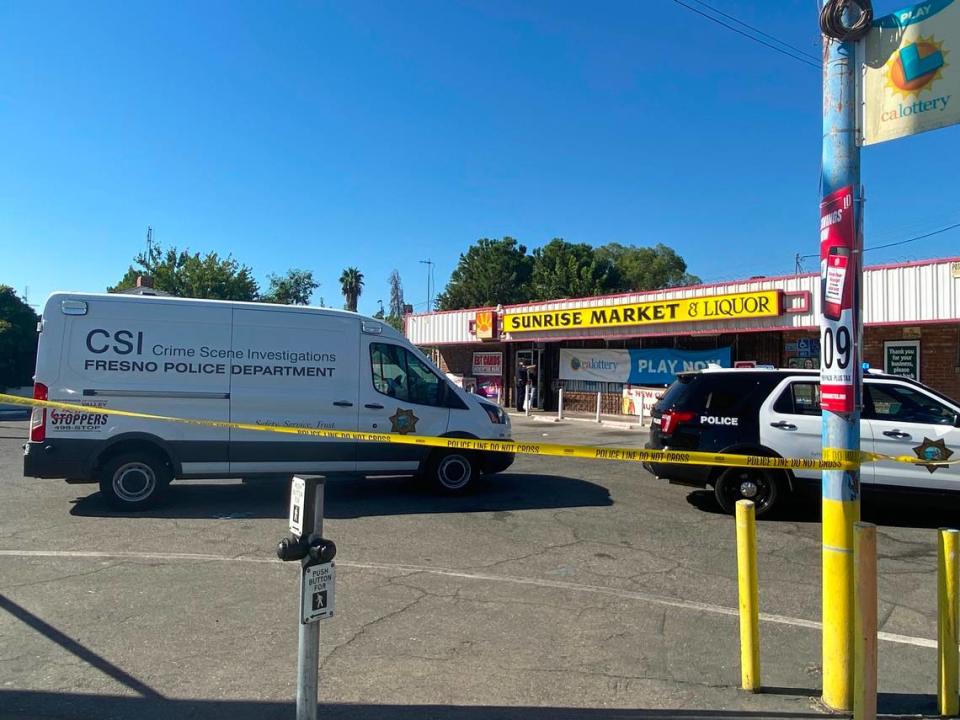 Two men held down the store owner of Sunrise Market and Liquor while two more carried out the safe from the store in the Tower District on Wednesday, Sept. 28, 2022, Fresno police said.