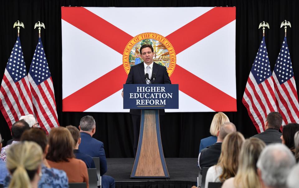 Governor Ron DeSantis announced his proposed legislation to reform higher education in Florida during a press conference Tuesday morning a State College of Florida in Bradenton.  