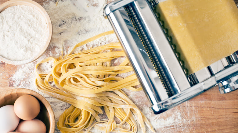 pasta from machine with eggs