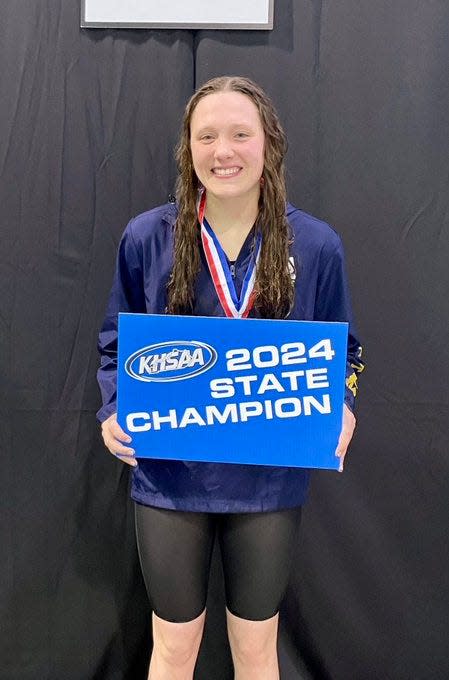 Notre Dame junior Sadie Hartig won the state championship in the 500-yard freestyle during the KHSAA state girls swimming championships Feb. 24, 2024 at the University of Kentucky's Lancaster Aquatic Center.