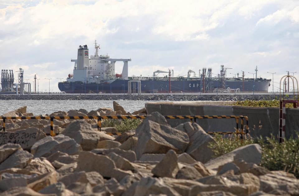 A tanker carrying 2 million barrels of crude oil for the Polish Lotos refinery is seen at the Naftoport oil terminal in Gdansk, Poland, in a 2016 file photo. / Credit: Michal Fludra/NurPhoto/Getty