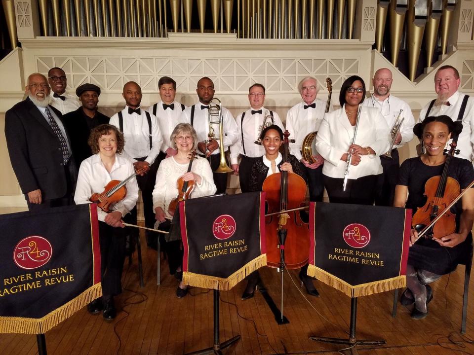 The River Raisin Ragtime Revue is pictured with R4 music director emeritus William Hayes, left, and ragtime pianist and MacArthur Foundation "genius award" recipient Reginald Robinson, third from left.