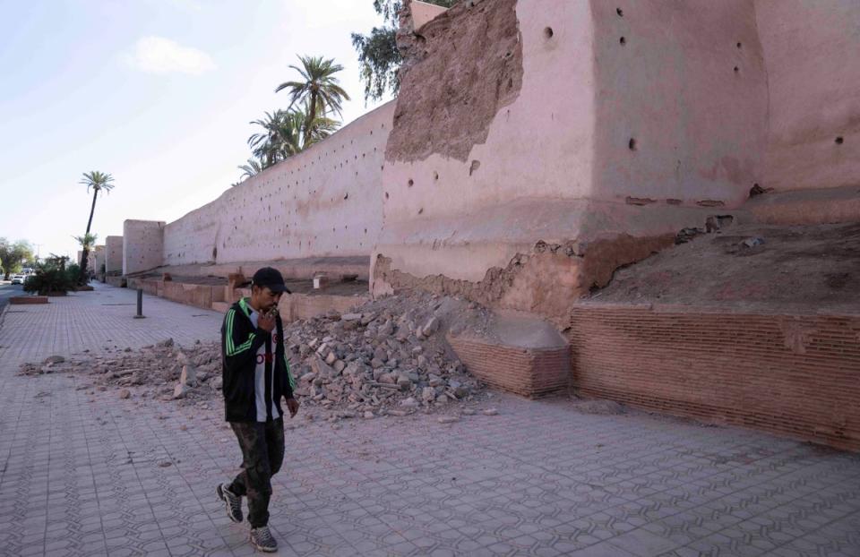 Damaged wall of the historic Medina of Marrakech (AP)