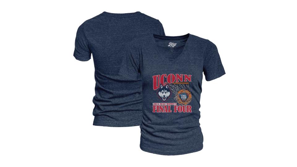 UConn Huskies Blue 84 Women's 2024 NCAA Women's Basketball Tournament March Madness Final Four Tri-Blend V-Neck T-Shirt, Navy