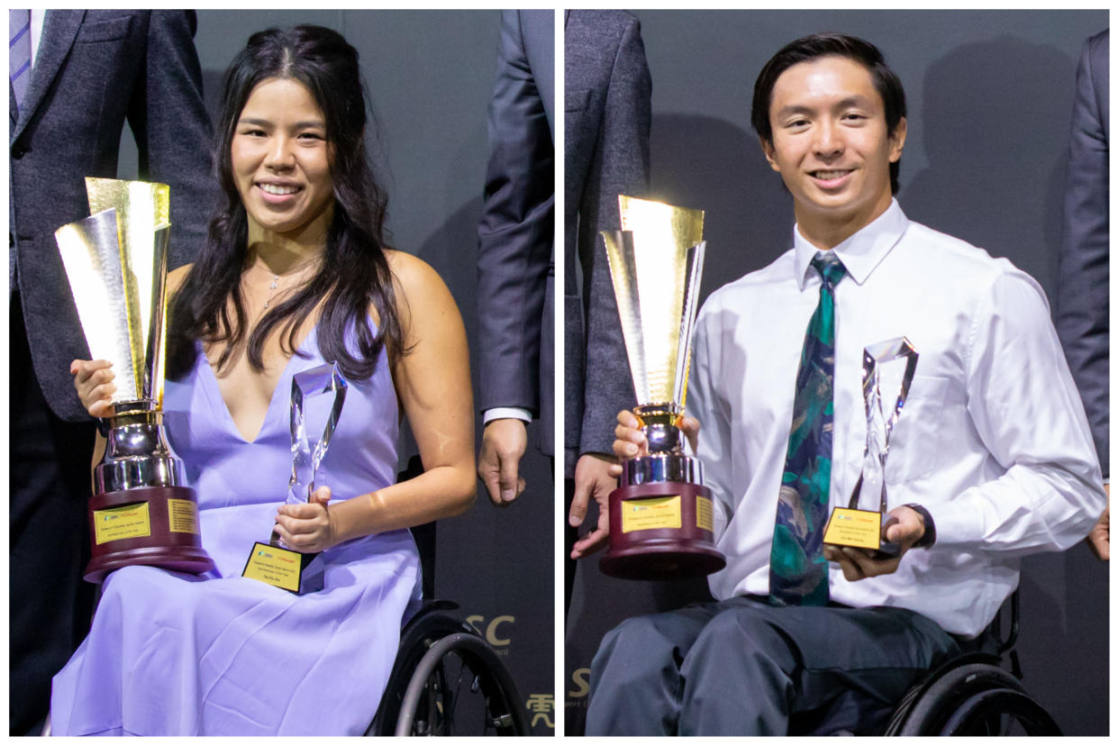 Para-swimmers Yip Pin Xiu (left) and Toh Wei Soong won the Sportswoman and Sportsman of the Year honours at the Singapore Disability Sports Awards. (PHOTO: Singapore Disability Sports Council)