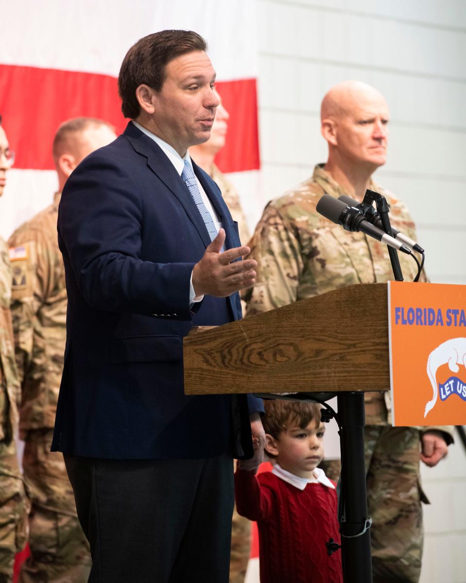 Gov. Ron DeSantis visits the National Guard Armory in Pensacola on Thursday to announce his planned budget increase for the Florida National Guard.