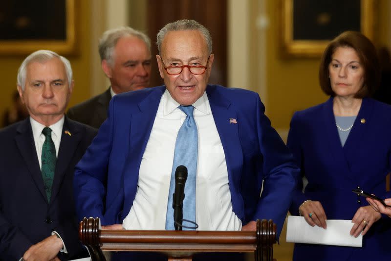 U.S. Senate Majority Leader Schumer holds a press conference at the U.S. Capitol in Washington