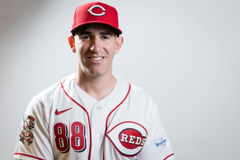 Cincinnati Reds assistant pitching coach Alon Leichman poses for the annual picture day photo. He already has established relationships with pitching prospects the Reds acquired from the Mariners.
